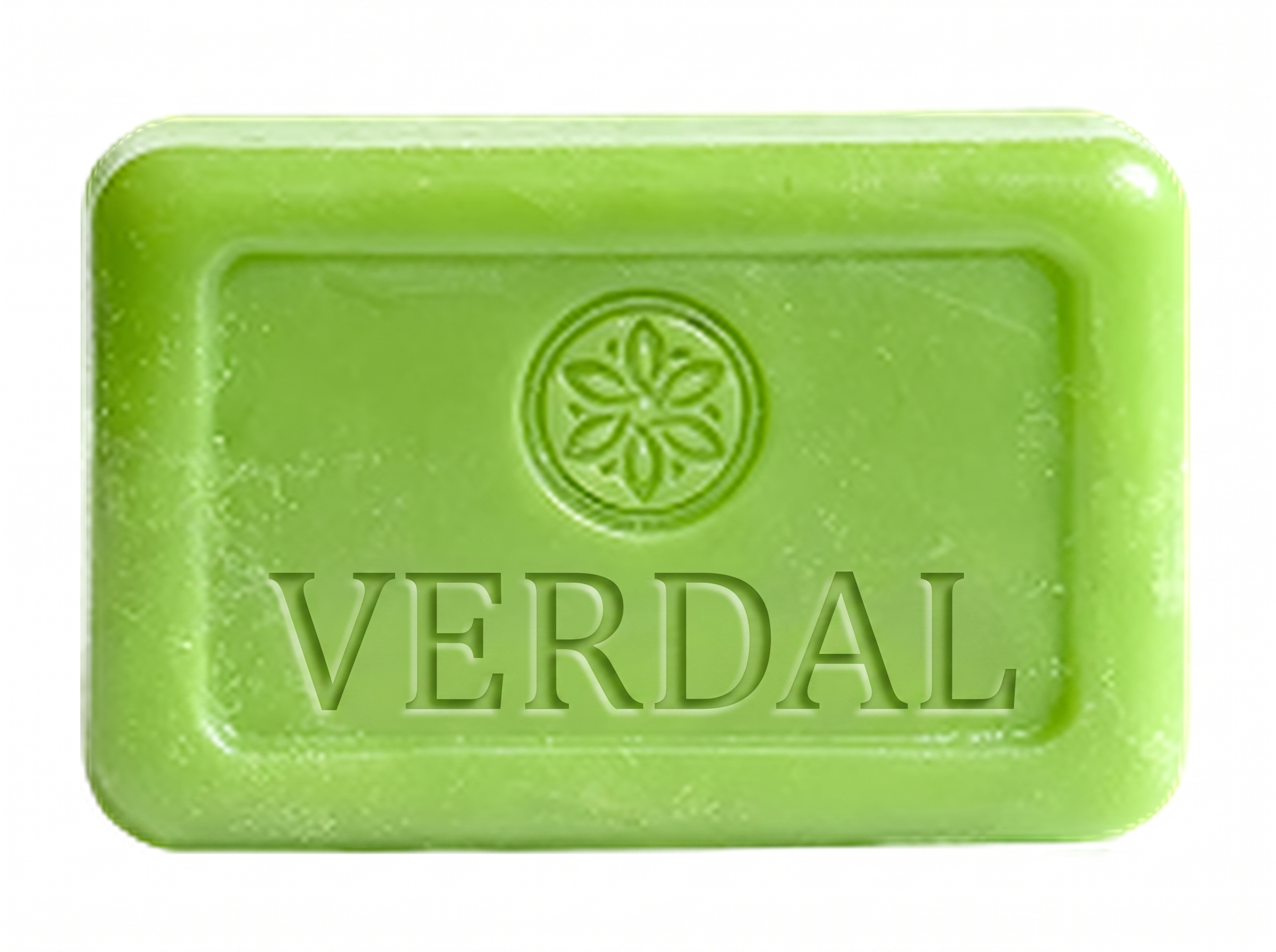 Jabón Verdal, cara frontal con la marca grabada